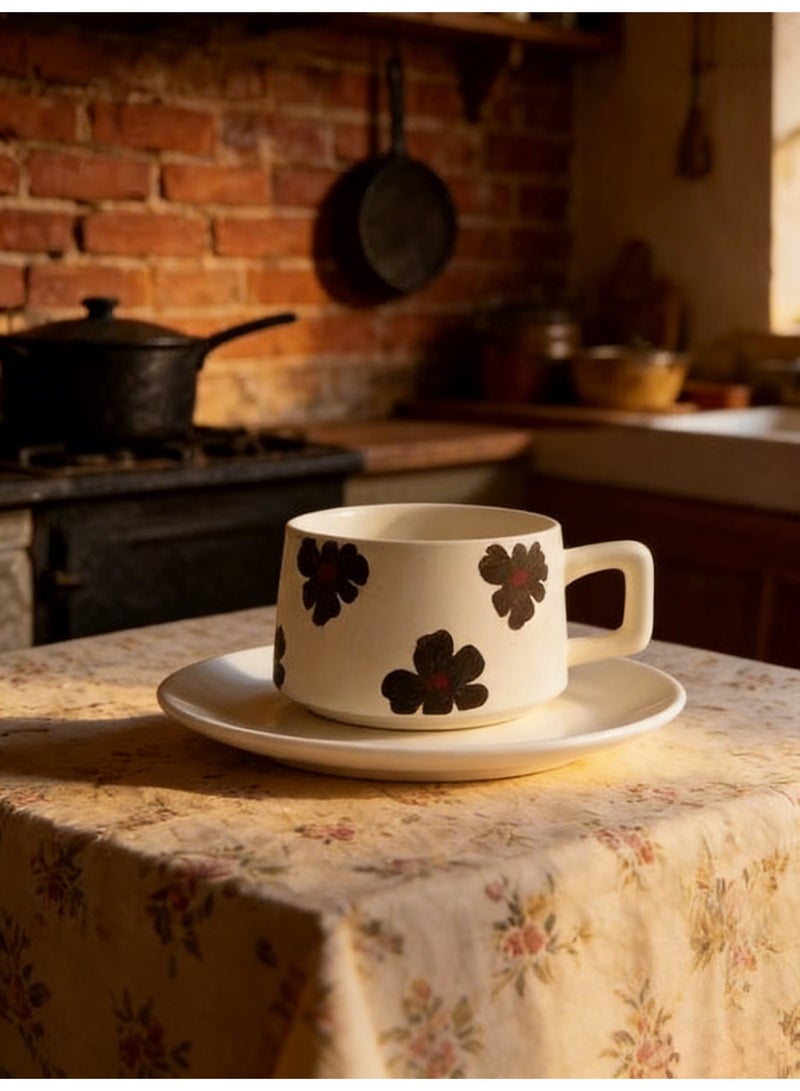 كوب قهوة سيراميك مع قواعد، كوب إسبريسو، كوب قهوة عربية، كوب قهوة تركية، كوب قهوة بمقبض، قاعدة أكواب للمشروبات، مناسب للشاي والقهوة والماتشا والحليب والكابتشينو، 280 مل - Image 4